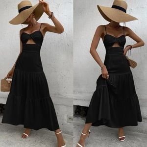 Boho black cutout cami maxi dress